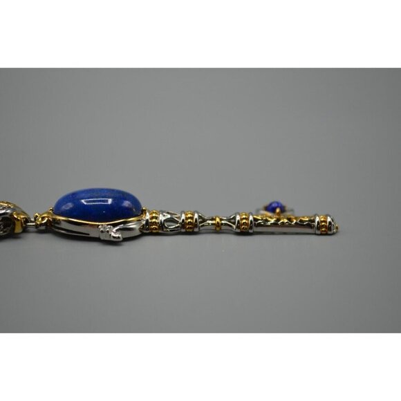 Key Pendant Lapis Lazuli Accents SV 925 NH Stamp Sterling Silver Chain Vermeil - Picture 6 of 12